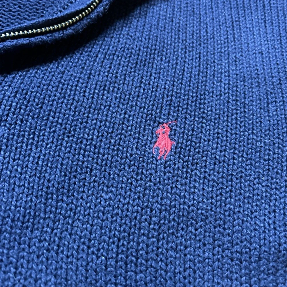 Polo Ralph Lauren Cotton Knit 1/4 Zip Navy Blue Sweater Men's Size 2XLT‎